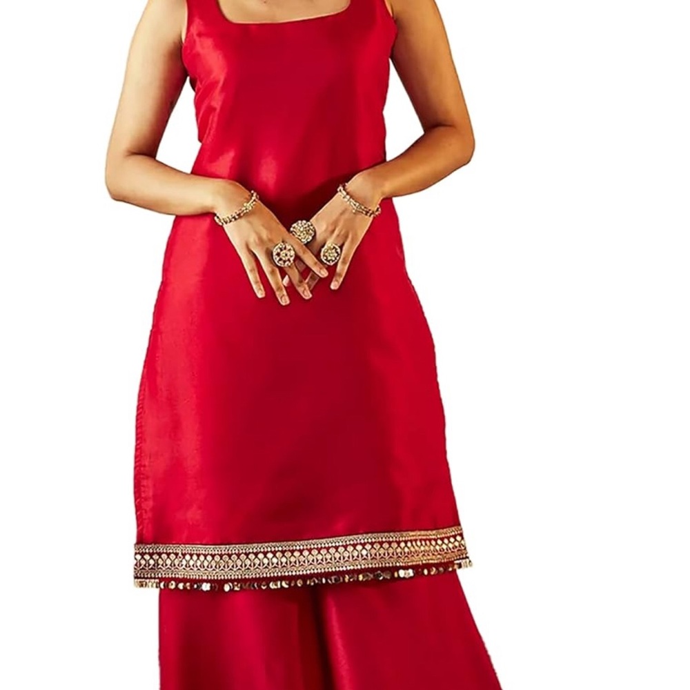 Women’s XL Indian Kurti w Palazzo & Dupatta -Ethnic Art Silk